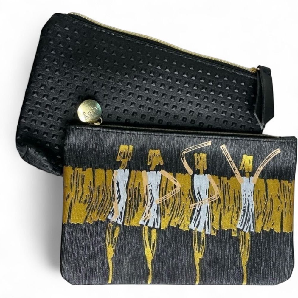 NWOT Ipsy 2 bags, Black Gold September 2016 Glamazon Bag & Black Studded Dead